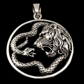 Sterling silver Snake and Lion pendant.