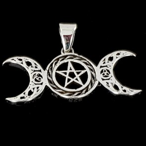 Pentacle and Moons. Sterling silver pendant