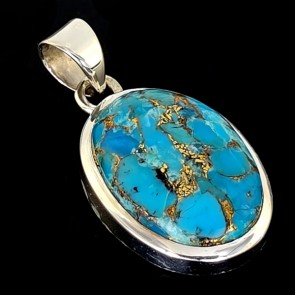 Turquoise Blue Copper Pendant. Sterling Silver