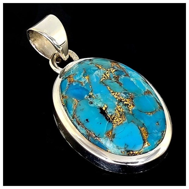 Turquoise Blue Copper Pendant. Sterling Silver