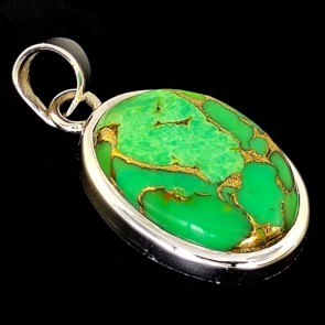 Turquoise Green Copper Pendant. Sterling Silver