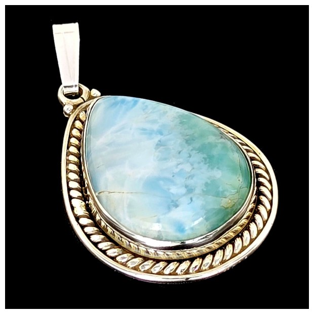 Larimar pendant. Mounted in silver